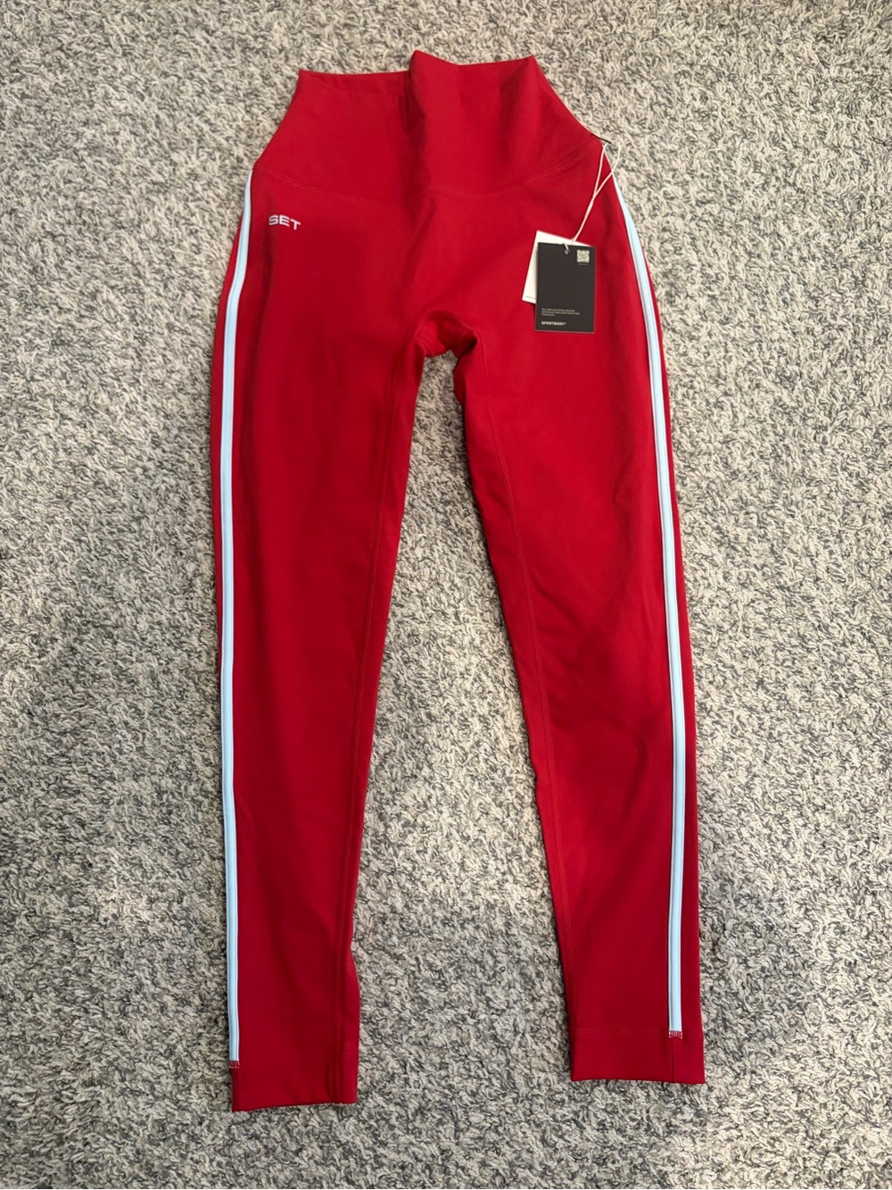 SET Active High-Waist Red Leggings with White Side Stripes
